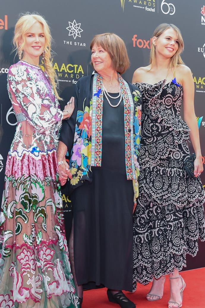 Nicole with Janelle and her niece Lucia Hawley at the 2018 AACTA Awards.