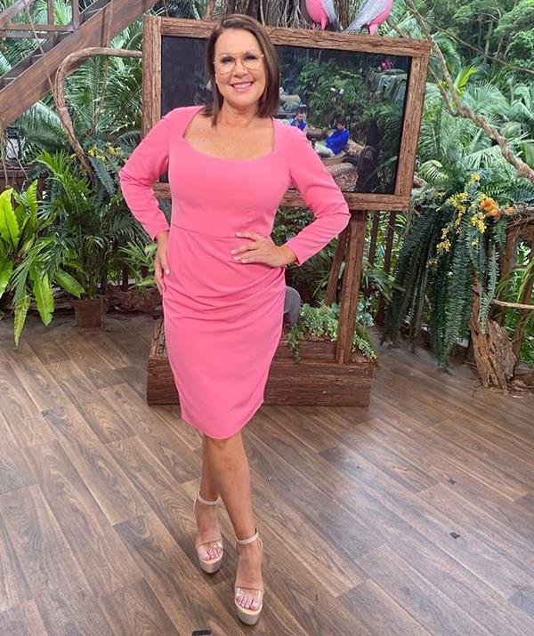 This "absolute bombshell" pink dress featuring a sweetheart neckline was custom made for Julia by South Australian designer Cristina Tridente.
<br><br>
She styled the sleek look with ASOS wedges and clear-frames by Wink Optometrists.