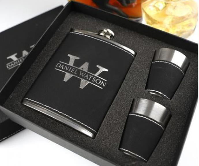 **Personalised Flask**
<br><br>
Make this Valentine's Day a celebration to remember with a stylish, personally engraved black leatherette hip flask set.
<br><br>
Your partner's details can be etched onto both the gift box and the leatherette part of the hip flask, making this practical item a cherished and memorable present.
<br><br>
The flask holds 8oz of their favourite spirit and comes with two elegant shot glasses with black leatherette features.
<br><br>
Engraved Birthday Black Leatherette Hip Flask Set, $39.95, [Personalised Favours](https://personalisedfavours.com.au/engraved-birthday-black-leatherette-8oz-hip-flask-set?gclid=CjwKCAiAxJSPBhAoEiwAeO_fPzEI2sCUEsjDuA2pwMoIiQfXL4XPkBzmZ_YYXvNkP1tgYAMh6HFfohoCT90QAvD_BwE|target="_blank"|rel="nofollow") 