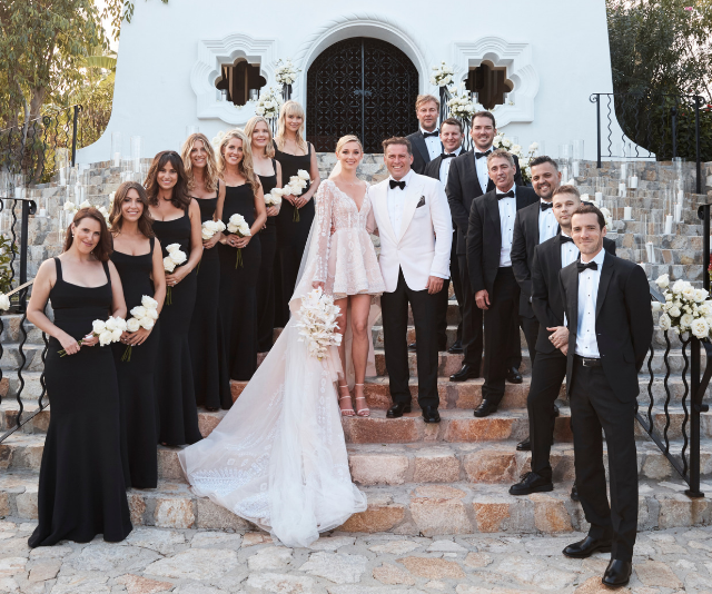 **Karl Stefanovic and Jasmine Yarbrough**
<br><br>
[Karl and Jasmine exchanged vows](https://www.nowtolove.com.au/celebrity/celeb-news/karl-stefanovic-jasmine-yarbrough-wedding-52824|target="_blank") at the One&Only Palmilla resort in San Jose del Cabo, Mexico in front of 200 friends and family in December 2018.
<br><br>
Jasmine stunned in a custom-made couture gown by Sydney designer Jessica Andretta which took 6 months to create, and had a detachable skirt.
<br><br>
During Jasmine's reading of her vows, Karl teared up and then admitted, "sh- -, I'm terrible with this stuff."
<br><br>
The couple were serenaded by a mariachi band and were wed on top of a platform, outdoors.
<br><br>
There was a star-studded guest list – including Richard Wilkins, and his son Christian, Grant Kenny, Mick Doohan, Julie Bishop, Shane Warne and Karl's sister-in-law Sylvia Jeffreys.