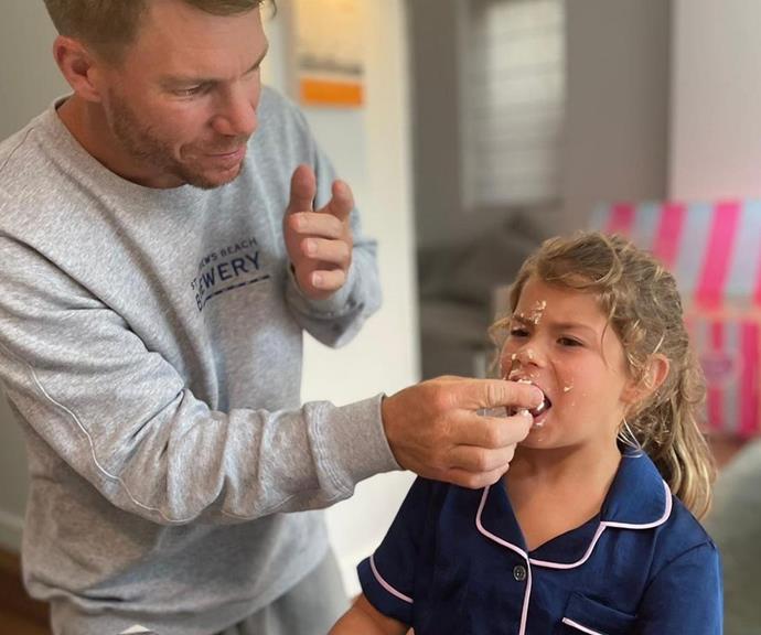 To celebrate daughter Indi's sixth birthday, David made a total dad move by smashing some of her birthday cake onto her face, but it turns out he was just fulfilling an important request. 
<br><br>
He captioned the hilarious moment, "A belated birthday cake, but Indi insisted she wanted a cake in the face 🥳🥳😂😂. #birthday #6yrsold #growing."