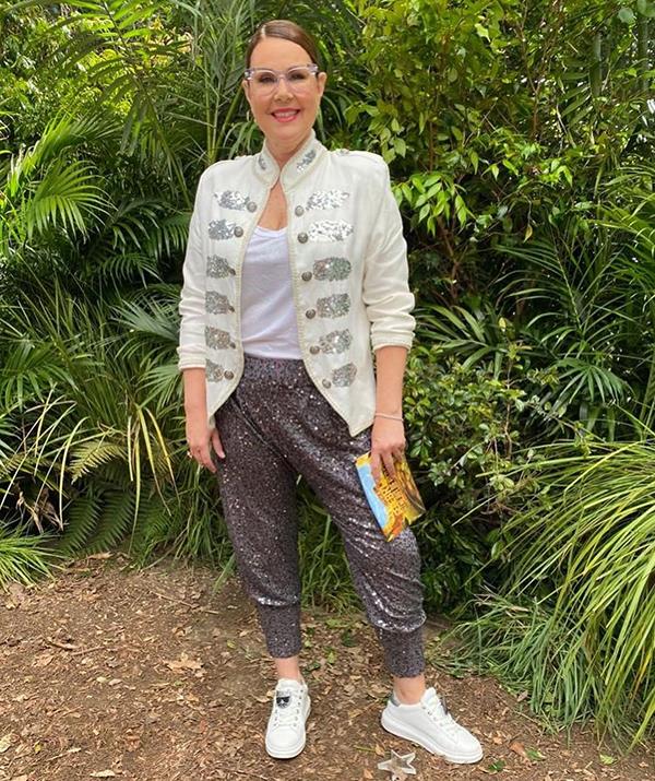 "The whole outfit is just glorious," Julia gushed over this ensemble, which includes Karl Lagerfeld sneakers, Frankies trousers and an embellished jacket by Joey The Label.