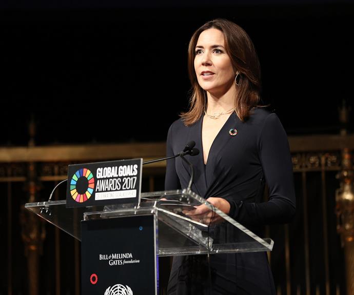 Crown Princess Mary addresses the United Nations in 2017.