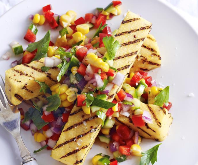 **Chargrilled polenta strips with corn salsa**
<br><br>
Catering for vegetarians and vegans? This stylish dish is bound to impress and is bursting with fresh summer flavours.
<br><br>
[**Get the recipe here.**](https://www.womensweeklyfood.com.au/recipes/chargrilled-polenta-strips-with-corn-salsa-5441|target="_blank")