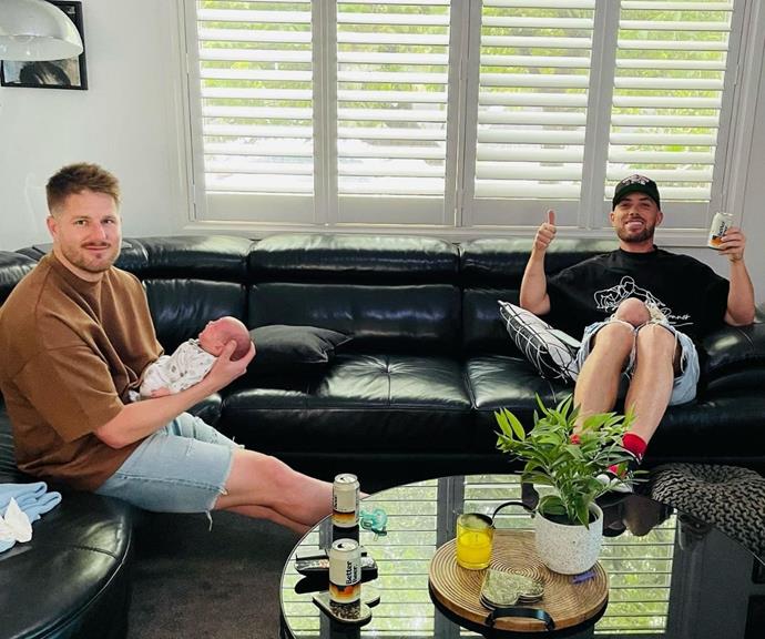 **Bryce Ruthven and Jason Engler**
<br><br>
These mates have gone from strength to strength since wrapping up *MAFS*, and Jason has spent time with Bryce while he takes care of his twins. The former reality star shared a picture of them hanging out with Levi and Tate in the living room. 
<br><br>
Jason captioned the post, "Yeah The Boys! 💙," and Bryce's fiancée Melissa commented, "We love you Uncle Jason x."
<br><br>
Bryce also shared some love by writing, "What a boys club that is 💙," and the father-of-two invited his friend to Liss' 33rd birthday party.