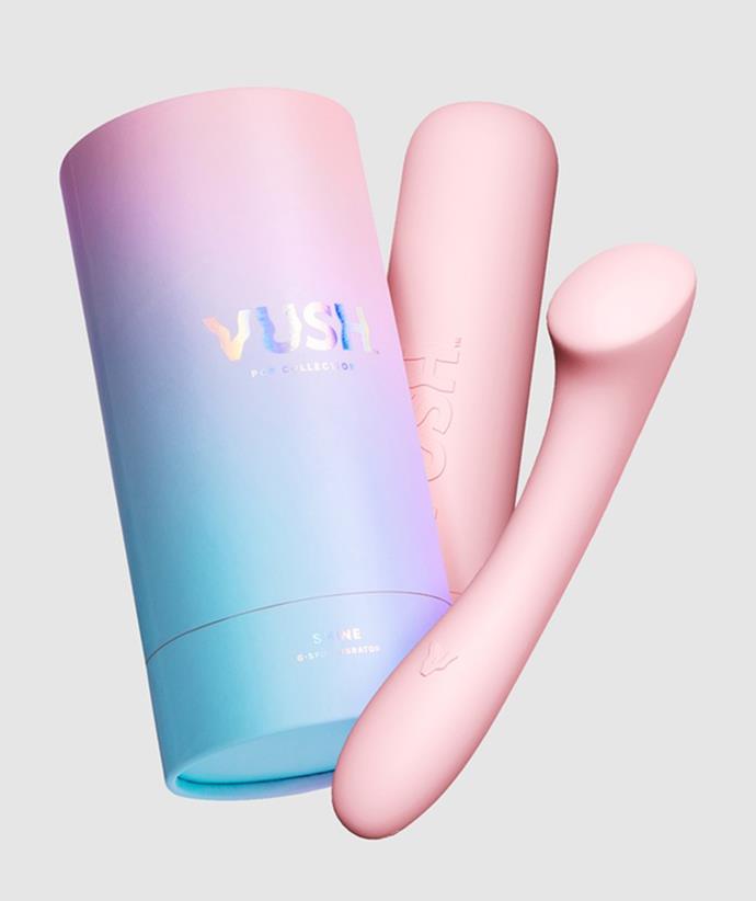 **Shine G-Spot Vibrator**
<br>
Shine is a g-spot vibrator with curves in all the right places, 10 vibration settings and a fully waterproof design - not to mention it's super cute.<br><br>
*Shop the Vush Shine G-Spot Vibrator, $85, from [The Iconic.](https://www.theiconic.com.au/shine-g-spot-vibrator-1440742.html|target="_blank")*