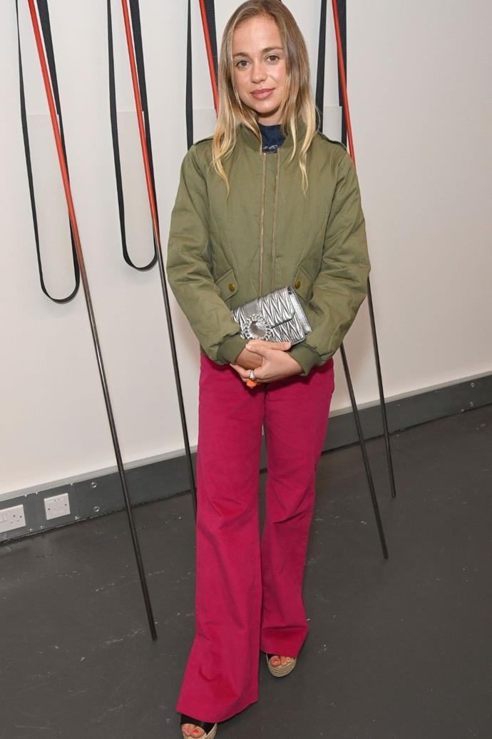 She attended a private viewing of 'Little Frank And His Carp' with this quirky look, which speaks to the creative spirit of London fashion.