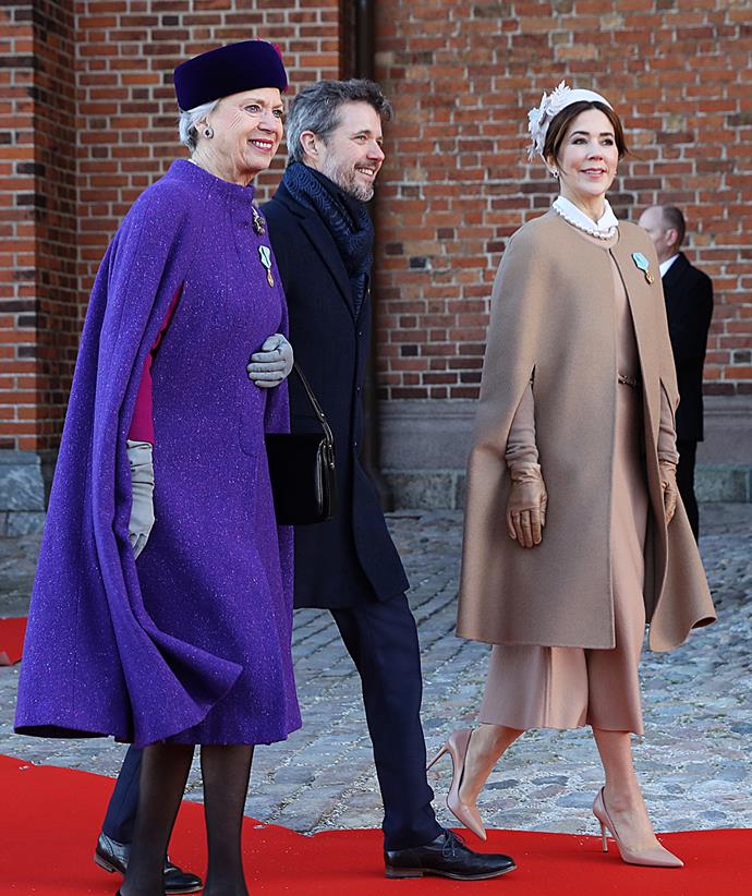 Princess Mary out and about with Prince Frederik and Queen Margrethe.