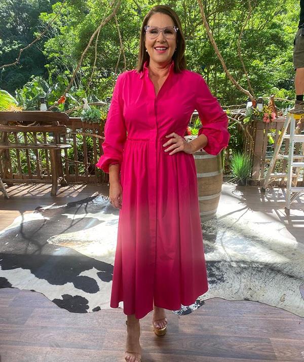 Julia channeled her feminine beauty in this pink button-up dress by Italian fashion house Max Mara.