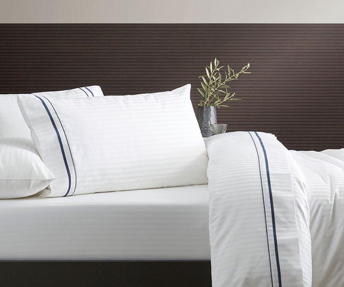 **Morgan & Finch Cambridge Cotton Sheet Set** <br>
These are the perfect sheets if you want to recreate that hotel bed feeling at home. After all, something simple done well is always worth a little extra cash - not that you'll need too much for this surprisingly affordable 800 thread count set. <br><br>*Shop the Morgan & Finch Cambridge Cotton Queen Sheet Set, on sale for $159.95, from [Bed Bath N' Table](https://www.bedbathntable.com.au/cambridge-sheet-set-white-navy-010801|target="_blank"|rel="nofollow").*