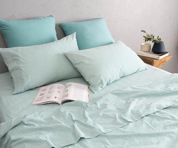 **Tontine Vintage Stripe Sheet Set**<br>
Big, flashy prints may not be your thing, but you can still add a touch of the unique to your bedroom with some old-school striped sheets like these colourful ones from Big W. The Tiffany blue shade is just too cute to pass up! <br><br>*Shop the Tontine Vintage Stripe Queen Sheet Set, $125, from [Big W](https://www.bigw.com.au/product/tontine-225-thread-countvintage-stripe-sheet-set-duck-egg/p/BIGW131701|target="_blank"|rel="nofollow").*