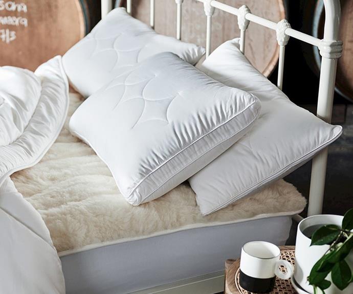 **MiniJumbuk Standard Low Profile Breathe Pillow, $109.99, from [Adairs](https://www.adairs.com.au/bedroom/pillows/minijumbuk/minijumbuk-standard-low-profile-breathe-pillow/|target="_blank").**
<br><br>
If you prefer a low profile pillow, this breathable option promises cool comfort throughout the night that will help to prevent puffy eyes and pressure lines on the face.