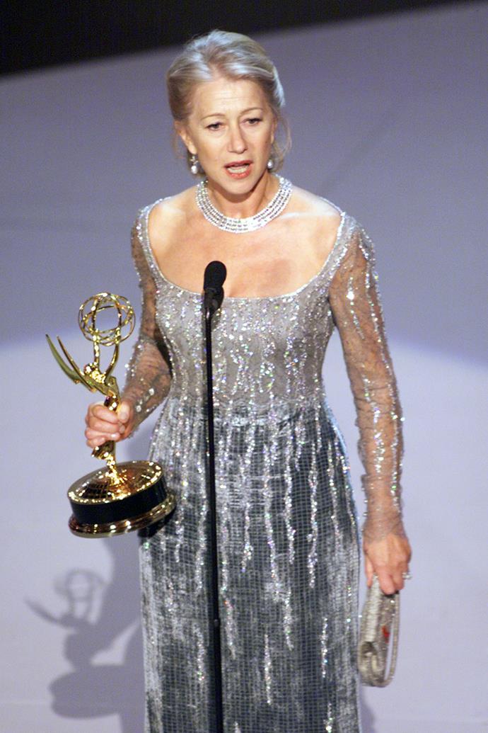 Glamour was the only thing on Helen's mind when she donned this elegant embellished gown for the 51st Annual Emmy Awards in 1999.