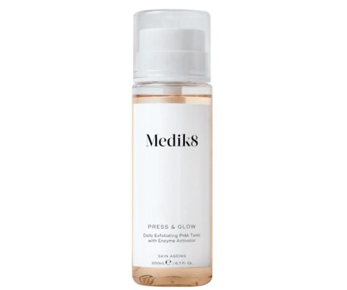 Medik8's enzyme activator with PHA tonic encourages smooth skin, tone, brightness, and hydration to create an easy surface for makeup application. 
<br><br> 
**Medik8 Press and Glow, $44.00, [Adore Beauty.](https://www.adorebeauty.com.au/medik8/medik8-press-glow-200ml.html?queryID=d2d6e7bdd26a72a6f082f2f8d0856bd6|target="_blank"|rel="nofollow")**