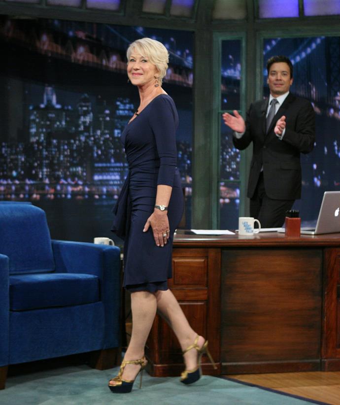 Aged 66, Helen looked smoking in a fitted dress during an interview with Jimmy Fallon in 2011.