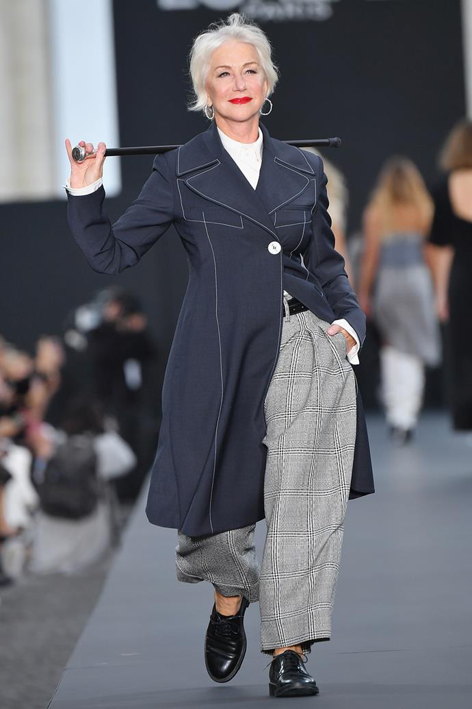 Catwalk queen! In 2018 Helen took to the runway at the Le Defile L'Oreal Paris show as part of Paris Fashion Week to remind us all she looks amazing in trousers too.