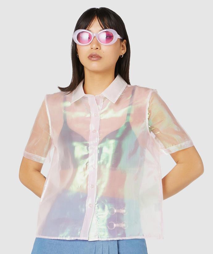 **After something that will make a statement?** Shop the Dangerfield Fairy Holographic Blouse, $58, from [The Iconic.](https://www.theiconic.com.au/fairy-holographic-blouse-1521881.html|target="_blank"|rel="nofollow")