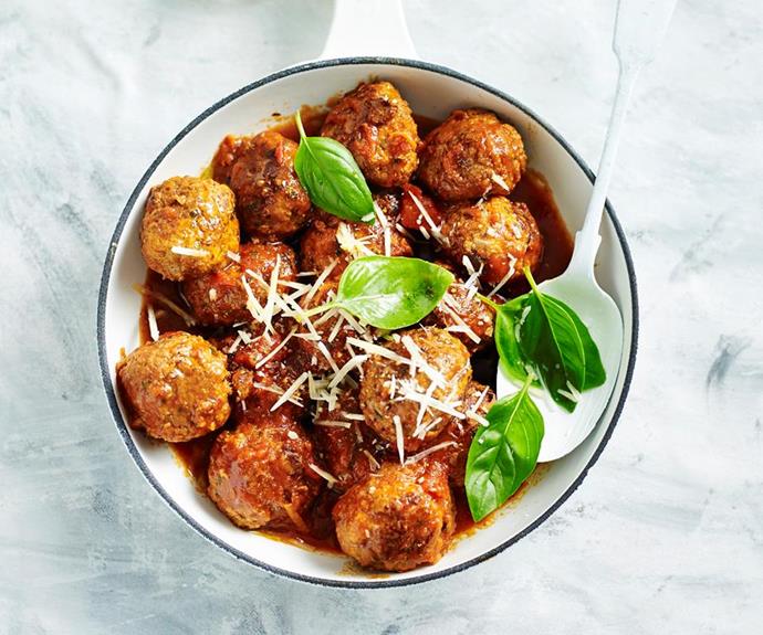 **Classic meatballs**
<br>
These simple balls of flavoured mince cooked in a rich tomato sauce is a classic dish that goes perfectly with pasta or crusty bread.
<br><br>
*See the [full Australian Women's Weekly recipe here](https://www.womensweeklyfood.com.au/recipes/meatballs-32245|target="_blank").*
