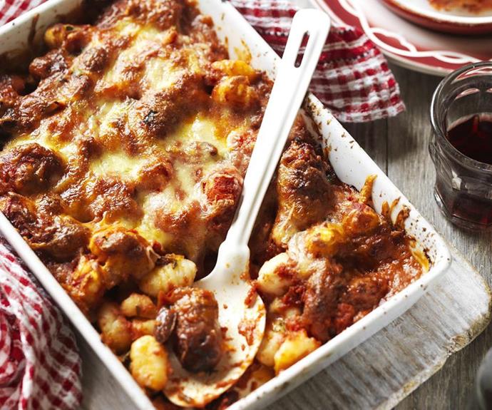 **Baked gnocchi and meatballs**
<br>A quick and easy crowd pleaser, baked gnocchi with meatballs is the perfect recipe to turn to mid-week when you're busy or tired but still have a load of mouths to feed.
<br><br>
*See the [full Australian Women's Weekly recipe here](https://www.womensweeklyfood.com.au/recipes/baked-gnocchi-and-meatballs-15167|target="_blank").*