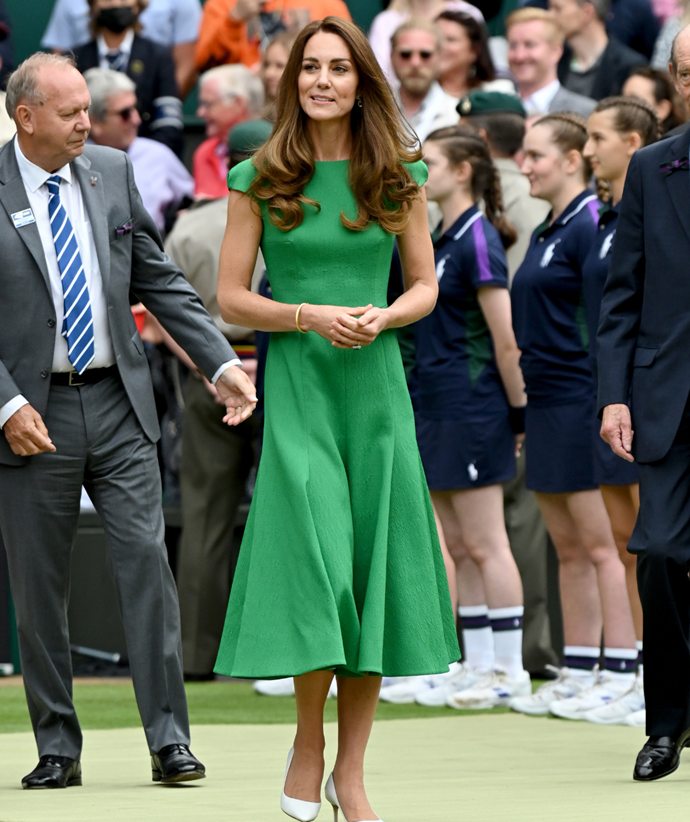 The Duchess of Cambridge donned another green frock to attend Wimbledon in 2021.