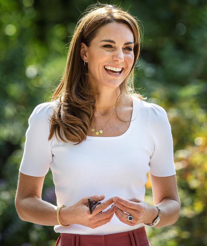 **Cambridge children necklaces**
<br><br>
There's no doubt about how much Catherine adores her children; in fact, when it comes to Prince George, Princess Charlotte and Prince Louis she likes to wear her heart on her sleeve. or should we say, around her neck. The duchess has [several necklaces that honour her children](https://www.nowtolove.com.au/fashion/fashion-news/royal-mums-initials-necklaces-70521|target="_blank"), including this on with three delicate pendants, each one bearing one of her children's initials.