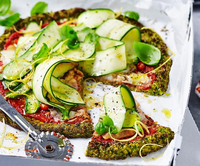 **Broccoli pizza**
<br><br>
This beautiful zucchini and cheese pizza from *The Australian Women's Weekly's The Sustainable Cookbook* uses broccoli as the base is a cheaper and healthier alternative to traditional pizza dough.
<br><br>
*Read the full recipe [here](https://www.womensweeklyfood.com.au/recipes/broccoli-crust-pizza-and-zucchini-salad-1721|target="_blank").*