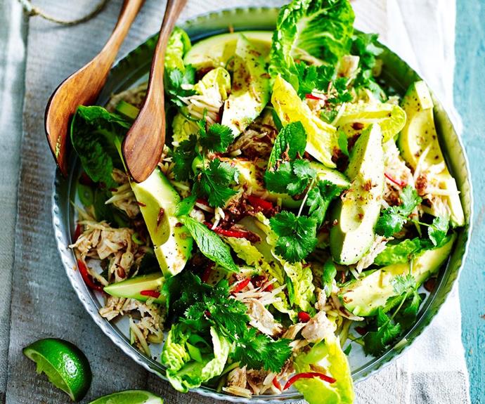 **Poached chicken salad with avocado and green papaya**
<br><br>
Delicious and healthy! Soft poached chicken salad with creamy avocado and sweet green papaya - a summer inspired dinner perfect for any time of the year!
<br><br>
*Read the full recipe [here](https://www.womensweeklyfood.com.au/recipes/poached-chicken-salad-with-avocado-and-green-papaya-29012|target="_blank").*
