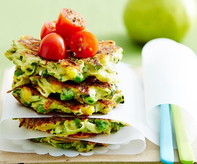 **Zucchini and cheese fritters**
<br><br>
These hot and crunchy fritters make for the best snacks. Serve them with your favourite dip for a delicious lunch-box treat.
<br><br>
*Read the full recipe [here](https://www.womensweeklyfood.com.au/recipes/zucchini-and-cheese-fritters-29161|target="_blank").*