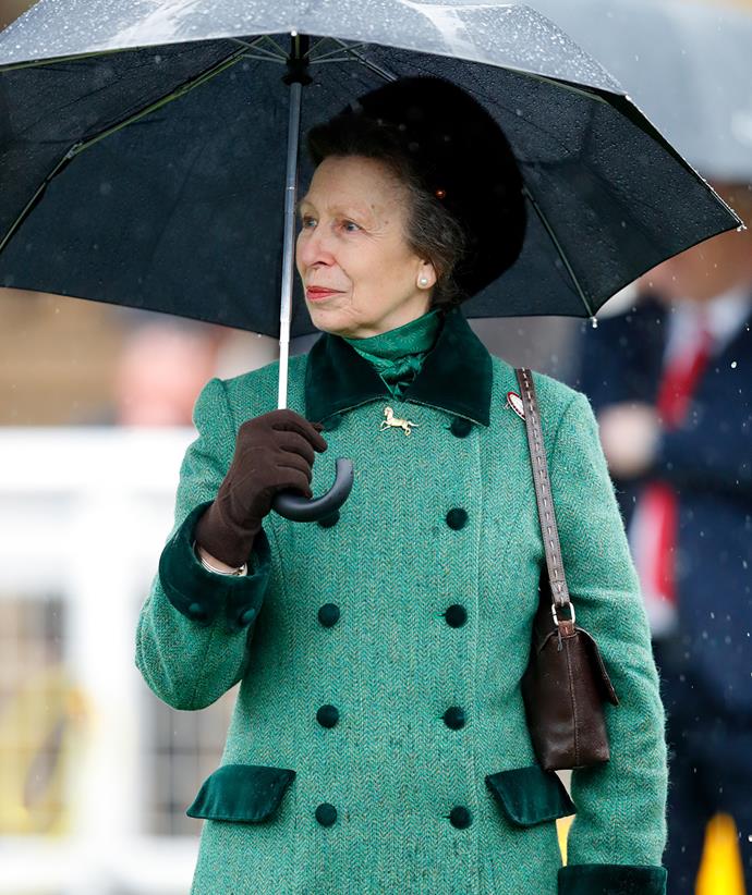Princess Anne also donned green in the lead up to St Patrick's Day in 2022, chooding this vibrant coat with emerald green velvet trim to attend Cheltenham Festival on march 16.