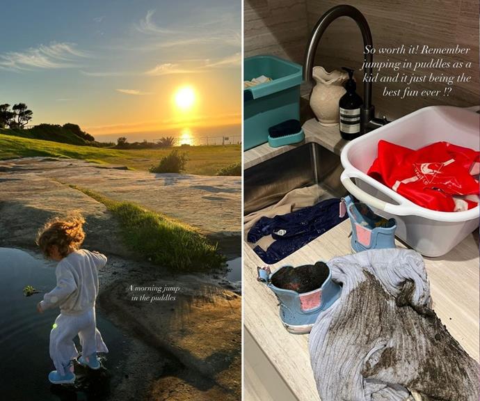 After a day spent jumping in puddles, Jesinta had to deal with that chore every mum knows all too well: muddy laundry. But the star didn't mind too much, captioning these snps: "So worth it! Remember jumping in puddles as a kid and it just being the best fun ever!?"