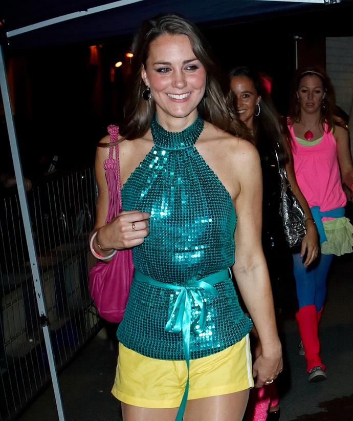 She has been a fan of sparkle since long before she became a royal, donning this delightfully sequined top to a roller disco in 2008 with sister Pippa.
