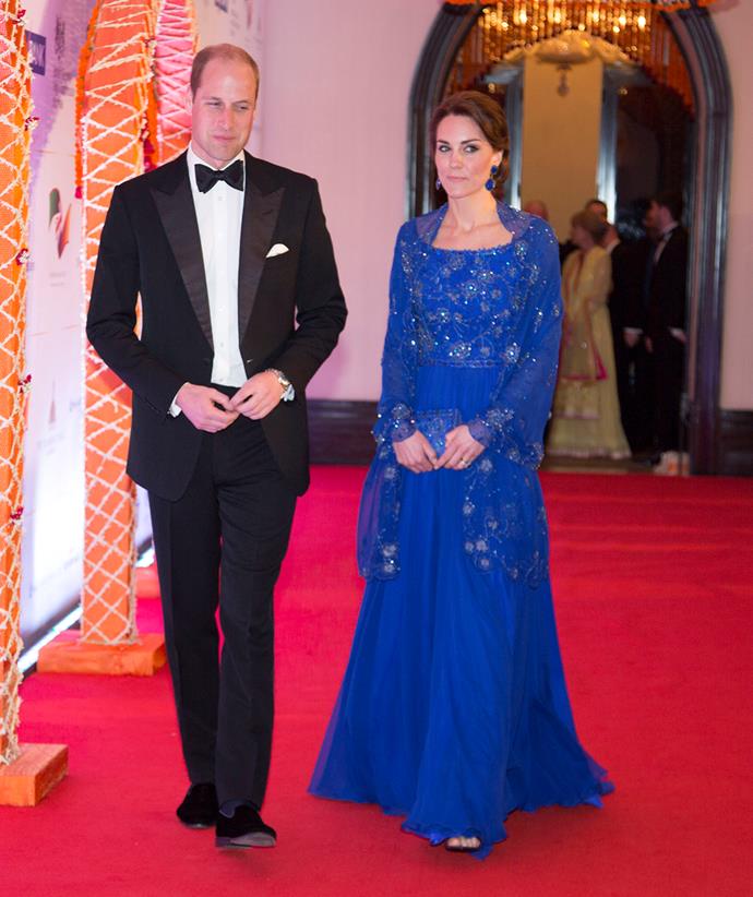 Fashion afficionados first spotted the royal in this blue frock in April 2016, when she paired it with a sparkling matching shawl to attend a Bollywood inspired charity during a royal visit to India and Bhutan.