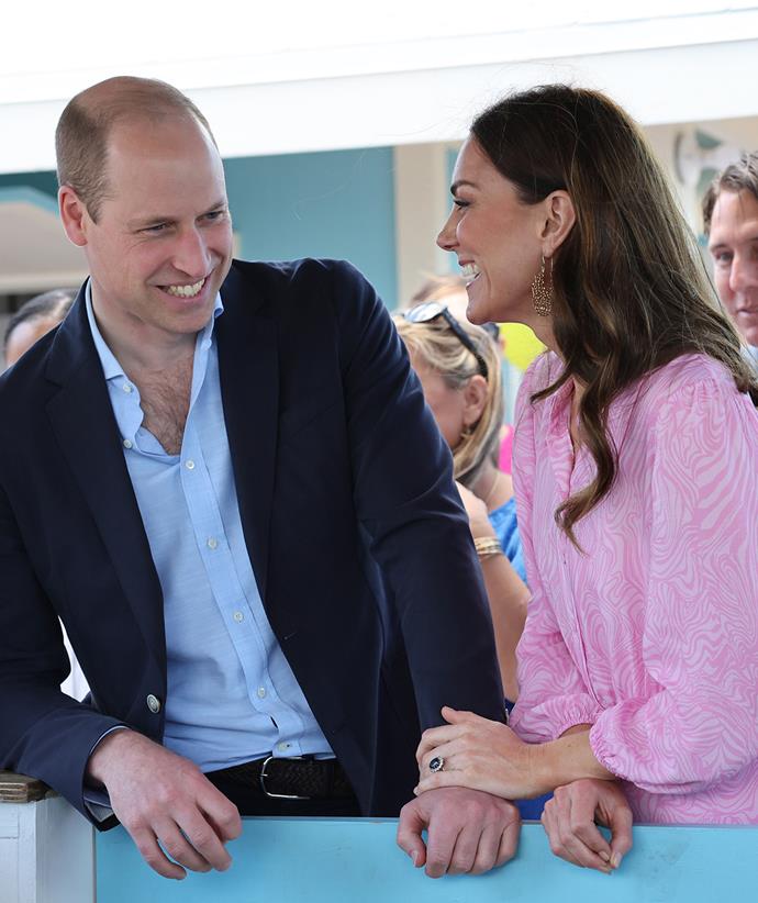 Catherine placed an affectionate hand on William's as they visited a local church in the Bahamas.