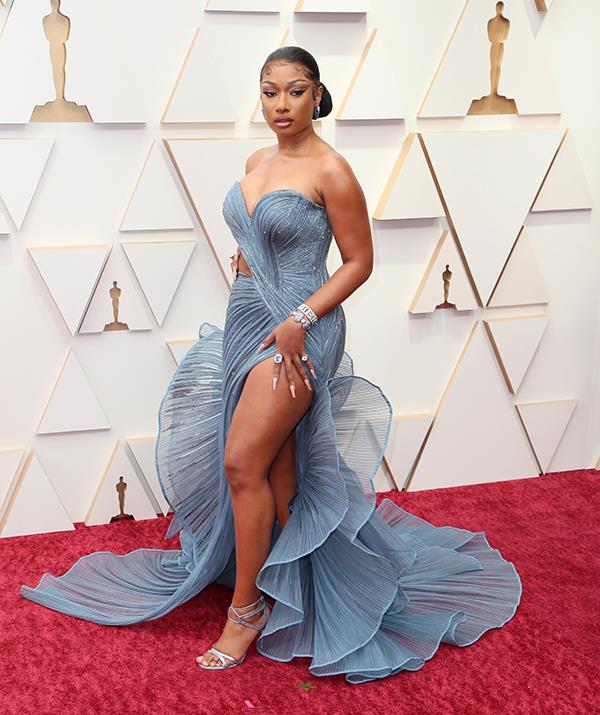 Megan Thee Stallion showed off her incredible figure in this blue mermaid-inspired gown.