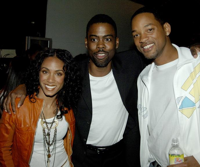 Jada, Chris and Will pose together backstage at the Nickelodeon's 18th Annual Kids Choice Awards in 2005.