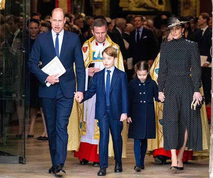 Prince William, Catherine, Duchess of Cambridge and their two eldest children Prince George and Princess Charlotte were in attendance.