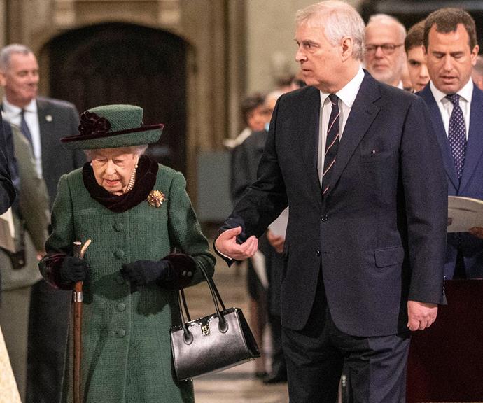 Prince Andrew escorted his mother, Her Majesty Queen Elizabeth, to her seat.