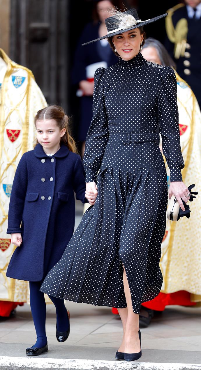 Whilst many chose to [wear green for Prince Philip's 2022 memorial](https://www.nowtolove.com.au/royals/british-royal-family/prince-philip-memorial-service-green-71601|target="_blank"), the Cambridge girls opted for navy blue.  