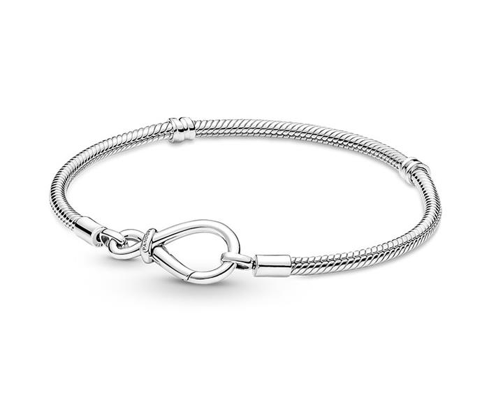 Pandora Moments Infinity Knot Snake Chain Bracelet, $109 from Pandora. *(Image: Pandora)*