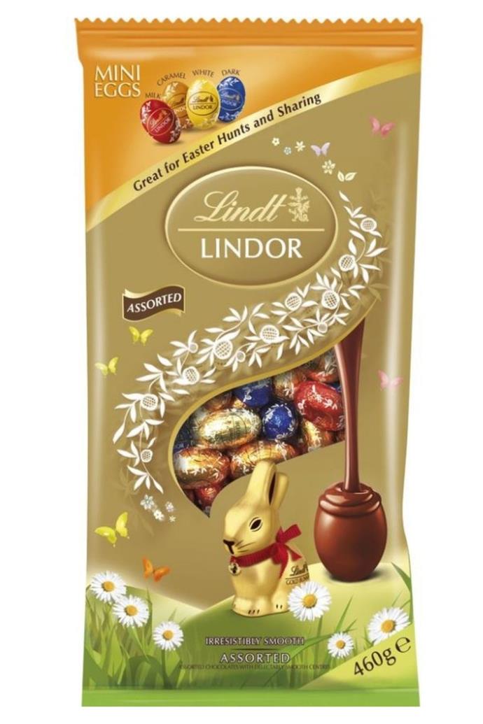 Lindt Lindor Mini Assorted Chocolate Easter Eggs, $24.00, [BIG W.](https://www.bigw.com.au/product/lindt-lindor-mini-assorted-chocolate-easter-eggs-460g/p/671743?gclid=CjwKCAjwrqqSBhBbEiwAlQeqGqj1P_XuvS2fi3B9S7xBgKaWEpxElfdHFBQI_qPvl5wwpC5Fgt0zfRoCuTMQAvD_BwE&gclsrc=aw.ds|target="_blank"|rel="nofollow") 