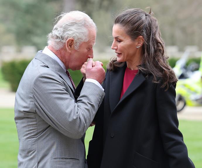 Prince Charles greeted Queen Letizia with a kiss...