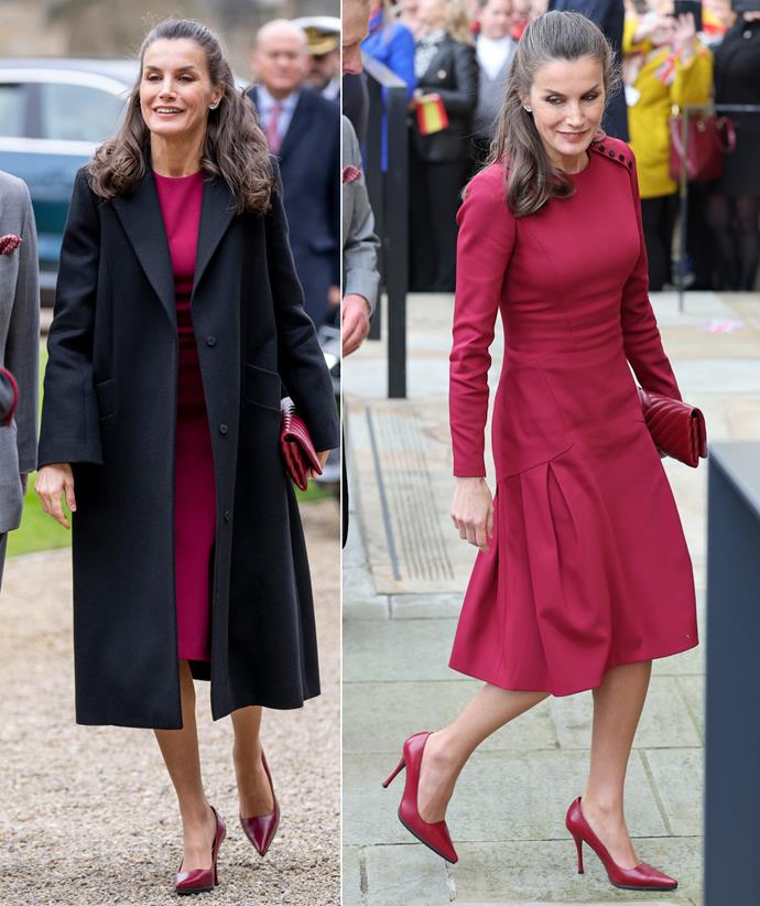 Red is definitely her colour! Letizia's dress stole the show [when she visited the UK in 2022.](https://www.nowtolove.com.au/royals/international-royals/queen-letizia-fashion-prince-charles-71681|target="_blank")
