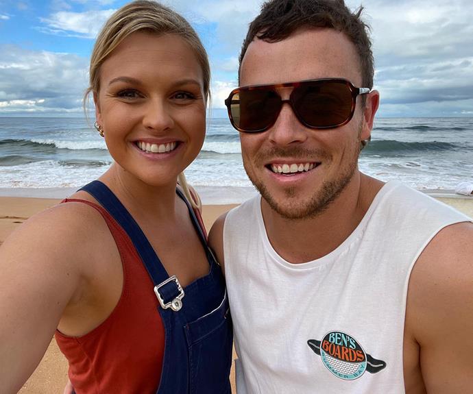 This lucky duo get to spend plenty of time together at work too, Sophie sharing this snap of her and Patrick on set for Home And Away... if you can call this stunning beach backdrop a set.
