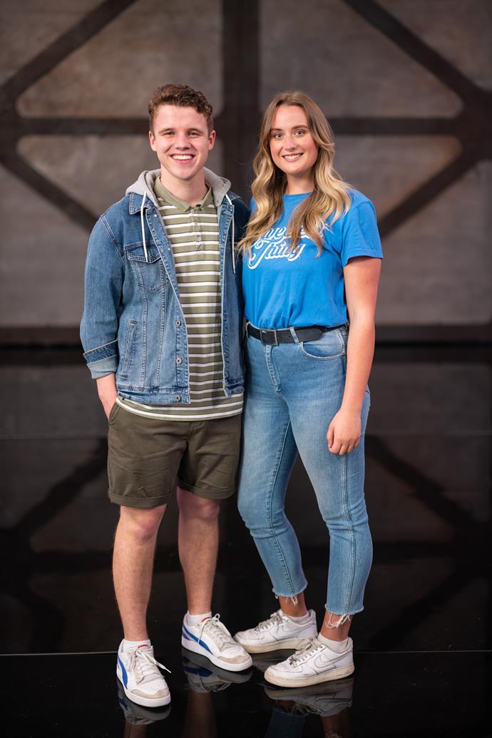 **CALEB, 21, & ALEX, 25 NSW**
<br><br>
Despite the $100,000 prize, Sydney-based makeup artist Alex says *Lego Masters* is all about the host! 
<br><br>
"I'm most excited to meet Hamish [Blake], sorry Brickman, but I've grown up following Hamish and Andy. I've got a bit of a crush," she says. 
<br><br>
For her teammate Caleb, a law student, he just doesn't want to disappoint his family. 
<br><br>
"I want to make things that they find cool and can enjoy," he says.