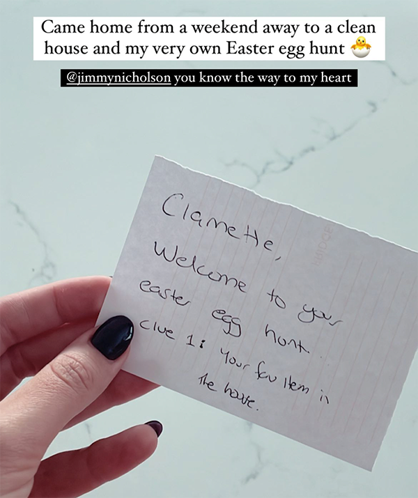 Former *Bachelor* Jimmy Nicholson had to work on Easter, but the pilot made sure to leave a sweet surprise for girlfriend Holly Kingston.
<br><br>
Holly uploaded a sweet note left by Jimmy in their house, proving you're never too old for an Easter egg hunt!