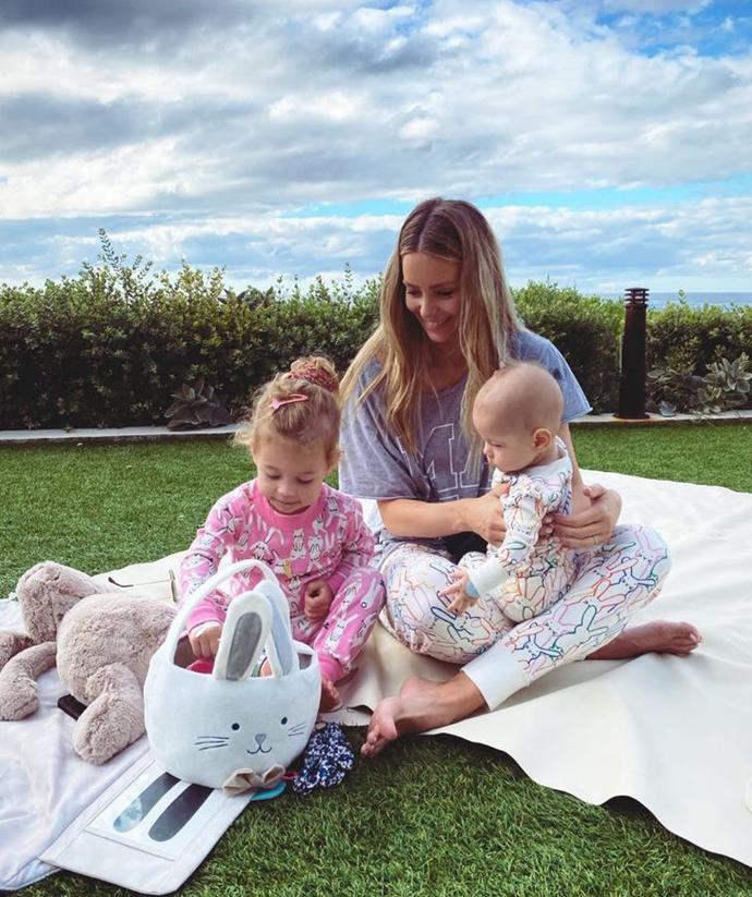 Sharing this family snap to social media, Jen beamed at her daughter Frankie while sitting in the yard. Eagle-eyed fans also noticed that her PJ pants matched Hendrix's onesie - too cute!