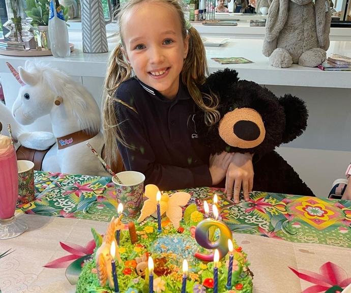 Fifi and Trixie worked together on her ninth birthday 'nature cake', which turned out perfectly. 
<br><Br>
"Here is the cake Trixie requested I make which she helped decorate, a 'nature cake' because she loves everything in nature (literally saves snails so no one steps on them). Her gentle, caring spirit is so loving you can see it in these pics (swipe to see) where she tucks all her toys in at night and reads them stories) 🥰💕," she wrote.