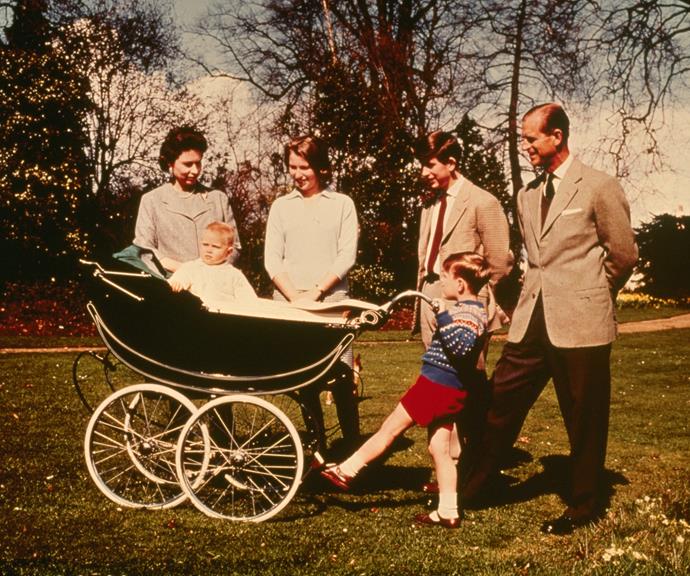 In this rare family portrait from 1965 the Queen appears less as a monarch and more as a mother with all four of her children at her side.