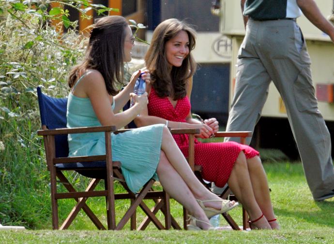 Alongside her little sister Pippa, the then Kate Middleton watches her handsome prince play polo in 2006.
