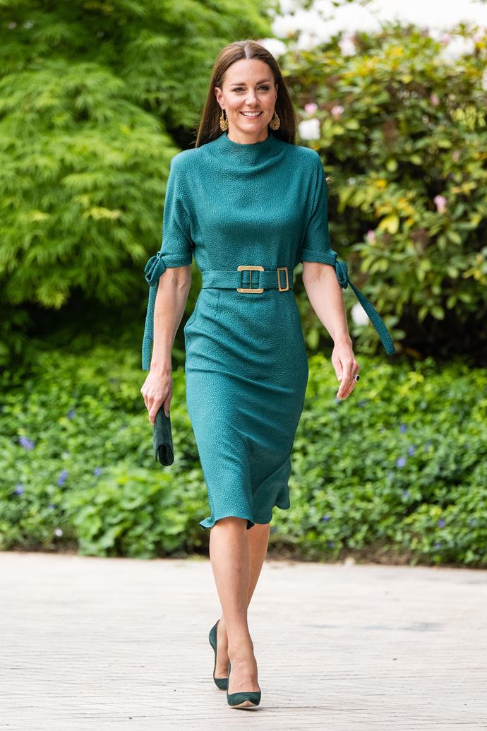 **May**
<br><br>
Catherine wowed in this green Edeline Lee dress and Emmy London pumps at a British Design awards event. The frock is worth an eye-watering $1,365.